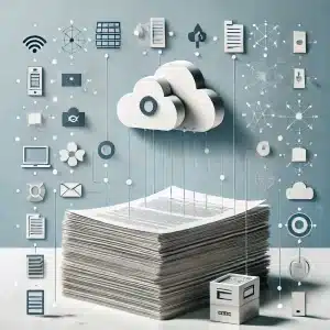 DALL·E 2024 11 14 13.46.36   A clean, professional blog feature image depicting digital transformation in business, with icons of digital tools like cloud storage, mobile apps, an