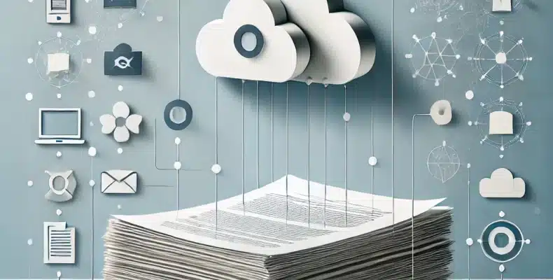 DALL·E 2024 11 14 13.46.36   A clean, professional blog feature image depicting digital transformation in business, with icons of digital tools like cloud storage, mobile apps, an