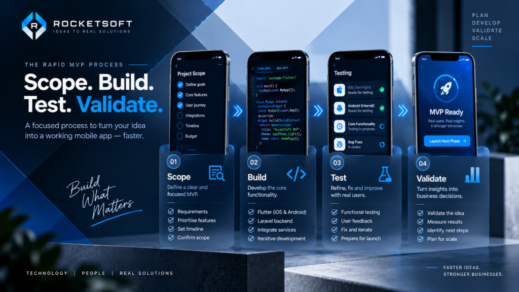 Scope → Build → Test → Validate process